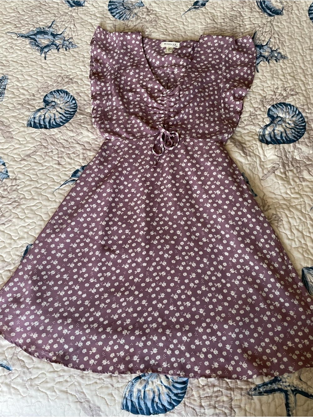 Monteau Mauve Floral Tie-Front Mini Dress
